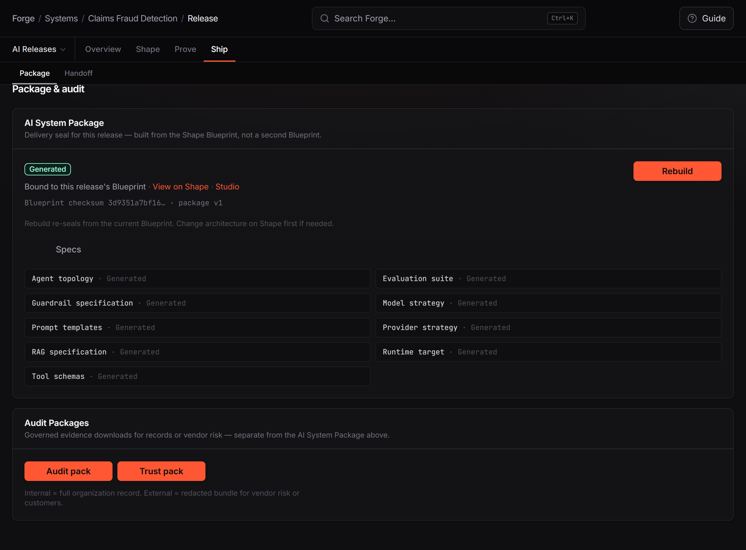 Audit Package: Package & audit on Ship
