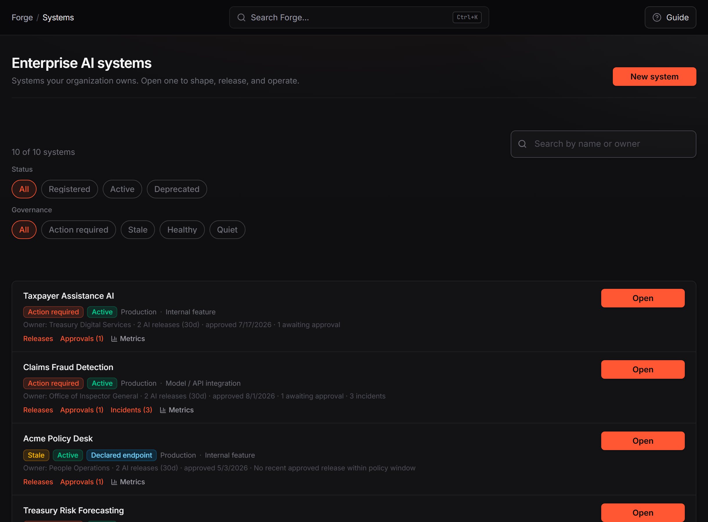 Inventory: Enterprise AI Systems list